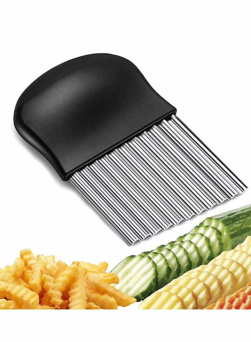 Excefore Stainless Steel Crinkle Cutter Potato Chips Cutter Vegetable Wavy Blade Cutter French Fries Chips Chopping Knives for Chopping Potato Vegetable Fruit Waffle Fries (Black) - Image 1