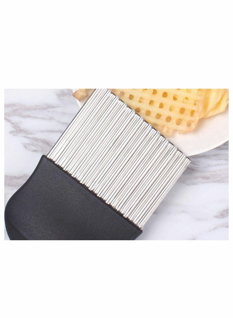 Excefore Stainless Steel Crinkle Cutter Potato Chips Cutter Vegetable Wavy Blade Cutter French Fries Chips Chopping Knives for Chopping Potato Vegetable Fruit Waffle Fries (Black) - Image 5