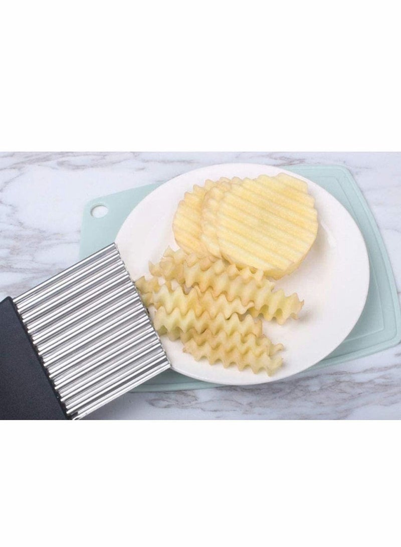 Excefore Stainless Steel Crinkle Cutter Potato Chips Cutter Vegetable Wavy Blade Cutter French Fries Chips Chopping Knives for Chopping Potato Vegetable Fruit Waffle Fries (Black) - Image 4