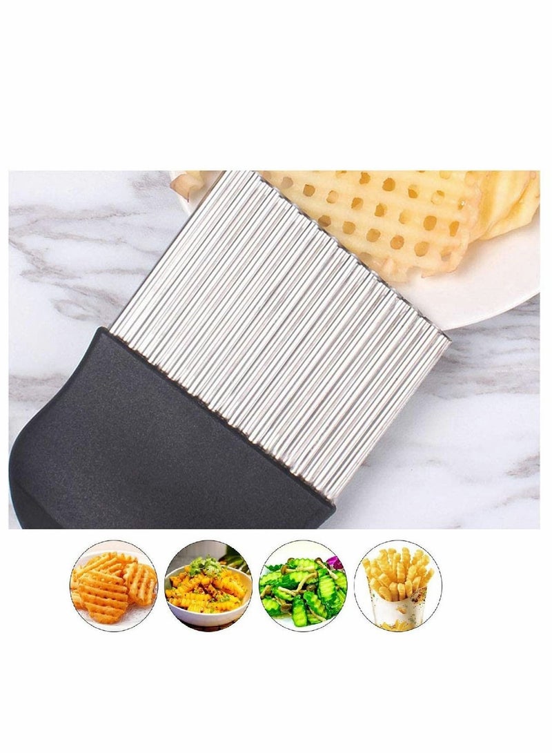 Excefore Stainless Steel Crinkle Cutter Potato Chips Cutter Vegetable Wavy Blade Cutter French Fries Chips Chopping Knives for Chopping Potato Vegetable Fruit Waffle Fries (Black) - Image 2