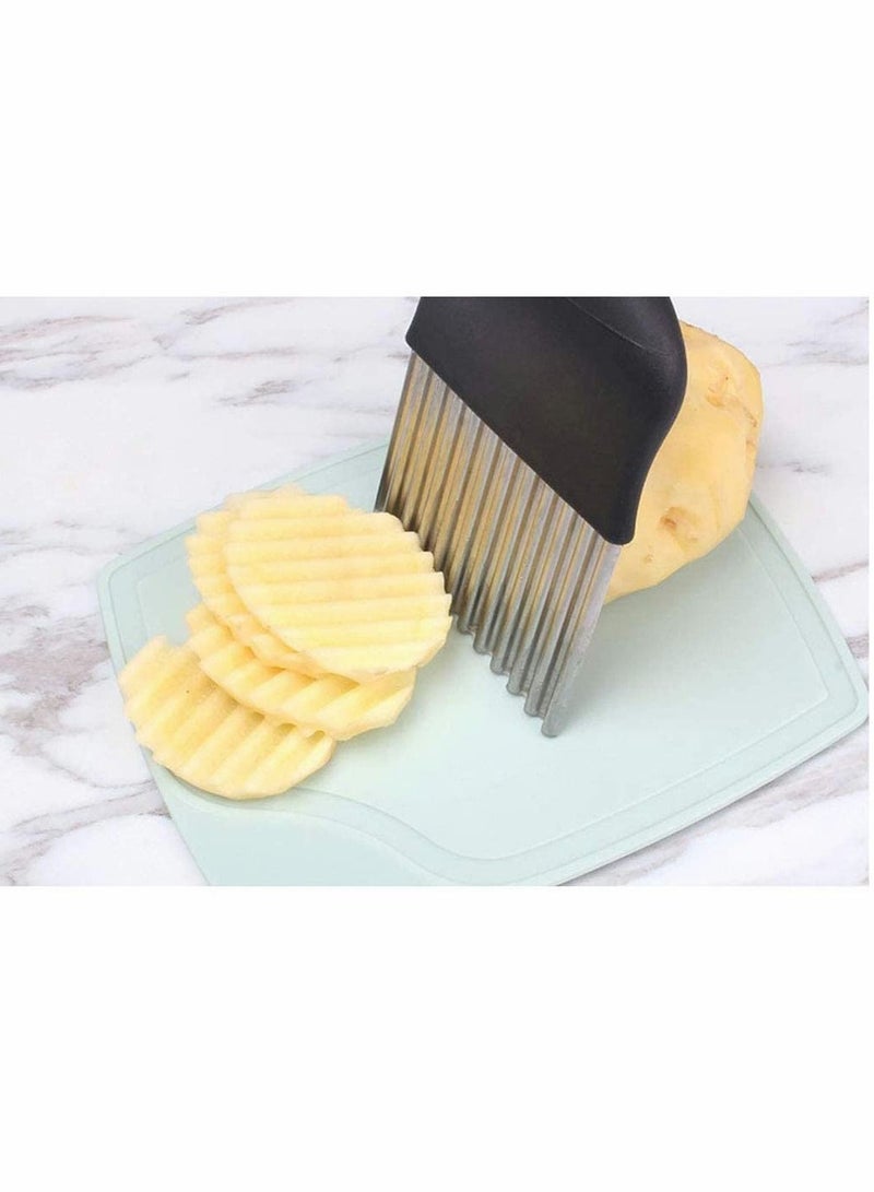 Excefore Stainless Steel Crinkle Cutter Potato Chips Cutter Vegetable Wavy Blade Cutter French Fries Chips Chopping Knives for Chopping Potato Vegetable Fruit Waffle Fries (Black) - Image 3