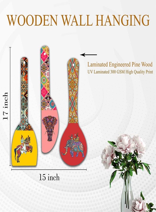 SAF paintings Rajasthani Culture Wooden Wall Hanger Spoons for Home | Office | Living Room | Gift | Modern Decoration Items | Kitchen Wall Decor | Home Decor Hanging Items WHC-S09 - Image 4