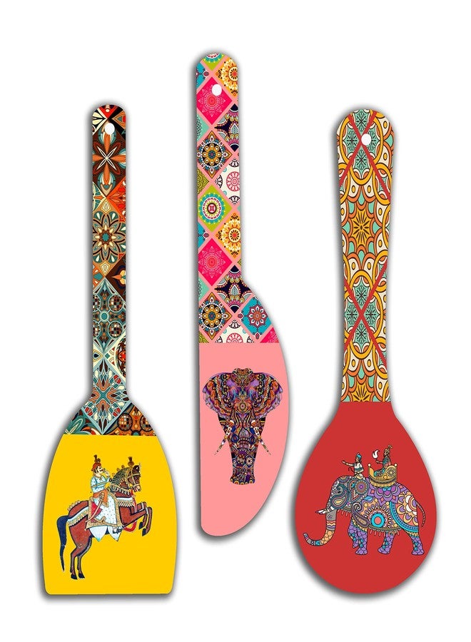 SAF paintings Rajasthani Culture Wooden Wall Hanger Spoons for Home | Office | Living Room | Gift | Modern Decoration Items | Kitchen Wall Decor | Home Decor Hanging Items WHC-S09 - Image 1