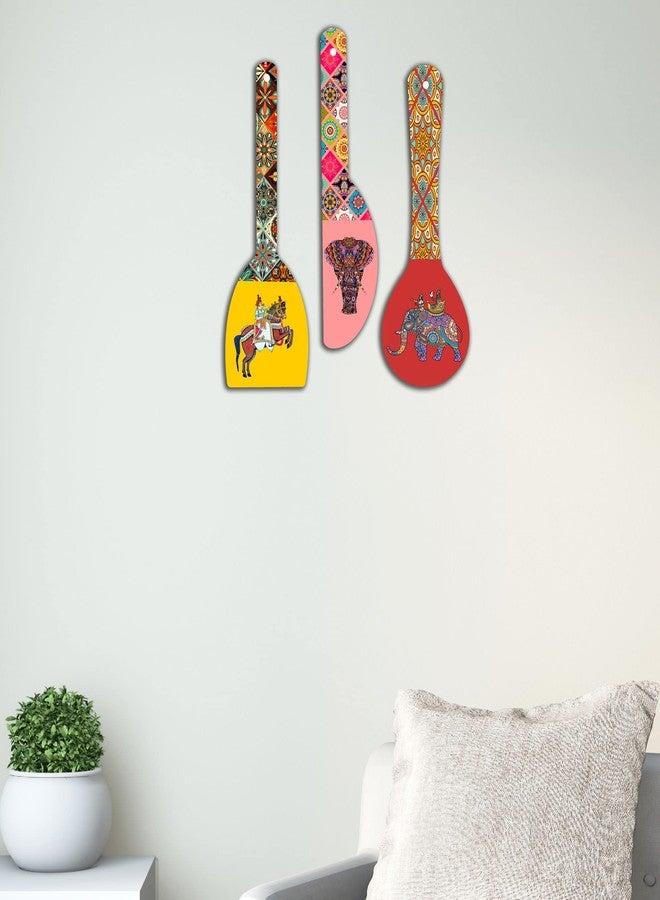 SAF paintings Rajasthani Culture Wooden Wall Hanger Spoons for Home | Office | Living Room | Gift | Modern Decoration Items | Kitchen Wall Decor | Home Decor Hanging Items WHC-S09 - Image 2