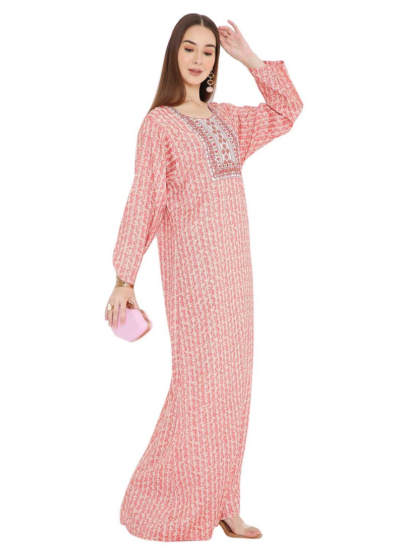 HANA & SARA TINY PRINT FARASHA WITH UNIQUE THREAD EMBROIDERY ARABIC KAFTAN JALABIYA DRESSES  - Image 1