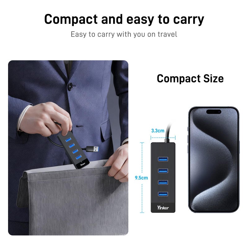 Yinker 4 Port USB 3.0 Hub 10FT Long Cable with 5 Gbps & 5V USB-C Power Supply for Laptop Desktop PC â€“ USB Hub Splitter Extender Expander Compatible with Mac, Windows - Image 5