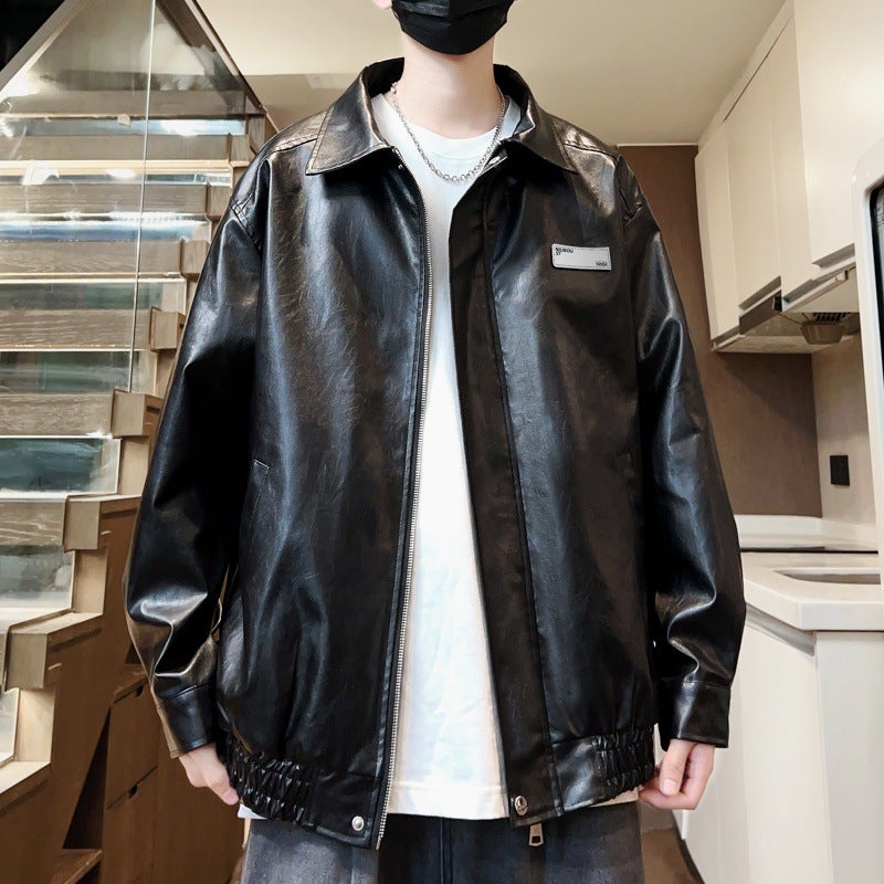 Pu Leather Jacket Men'S New American Style Retro Loose Casual Boys Duffy Shuai Trendy Brand Work Leather Jacket - Image 3