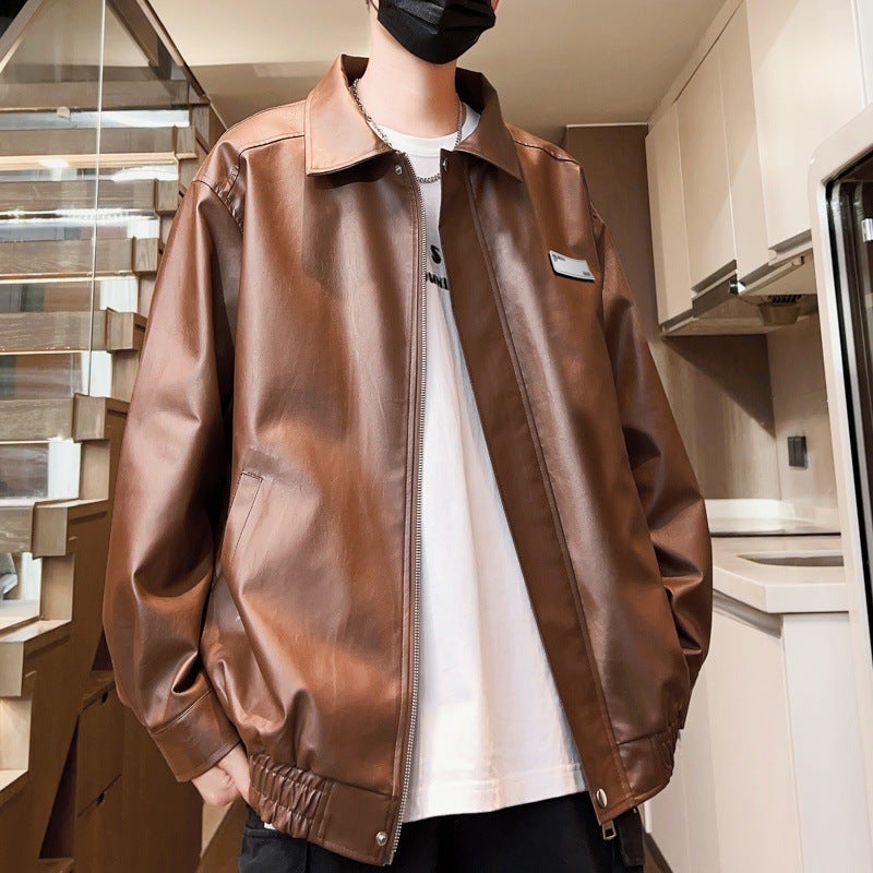 Pu Leather Jacket Men'S New American Style Retro Loose Casual Boys Duffy Shuai Trendy Brand Work Leather Jacket - Image 4