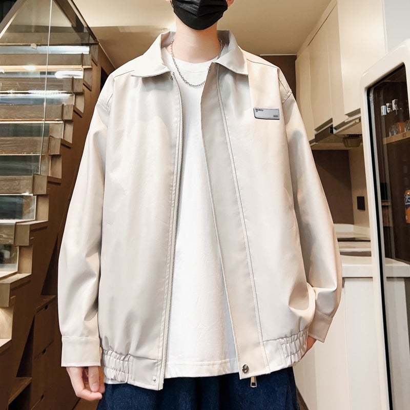 Pu Leather Jacket Men'S New American Style Retro Loose Casual Boys Duffy Shuai Trendy Brand Work Leather Jacket - Image 1