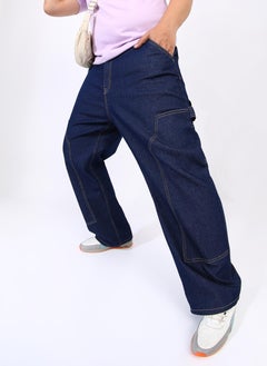 Instafab Plus Men's Navy Blue Paneled Patch Pocket Denim Jeans  - Image 1