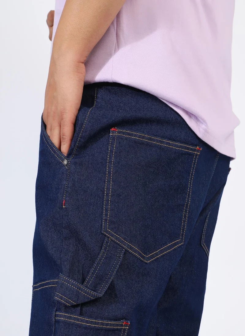 Instafab Plus Men's Navy Blue Paneled Patch Pocket Denim Jeans