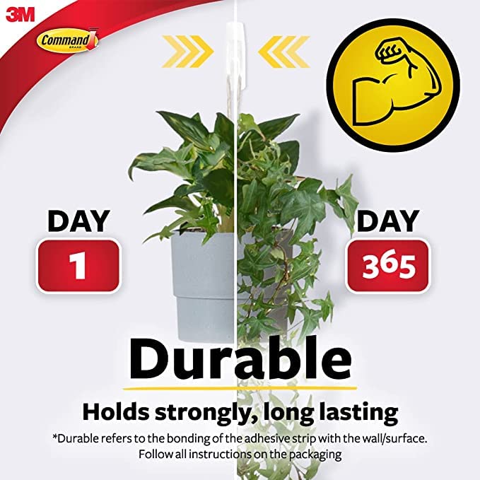 Command 3M Large Utility Wall Hooks, Holds 2.2 kg, No Paint Damage, Heavy Duty, Holds Strongly, Reusable, Adhesive Hooks for Wall, Multi-Surface, Hooks for Hanging (White, 4 Hooks, 4 Strips), Plastic - Image 3