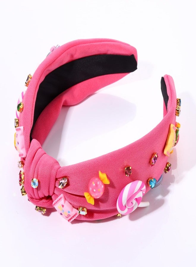 HSWE Knotted Headband for Women Lollipop Candy Charms Crystal Jeweled Embellished Top Knot Hairband Statement Wide Turban Hair Hoop Funny Gifts for Girls Sister Birthday Xmas Holiday Party - Image 3