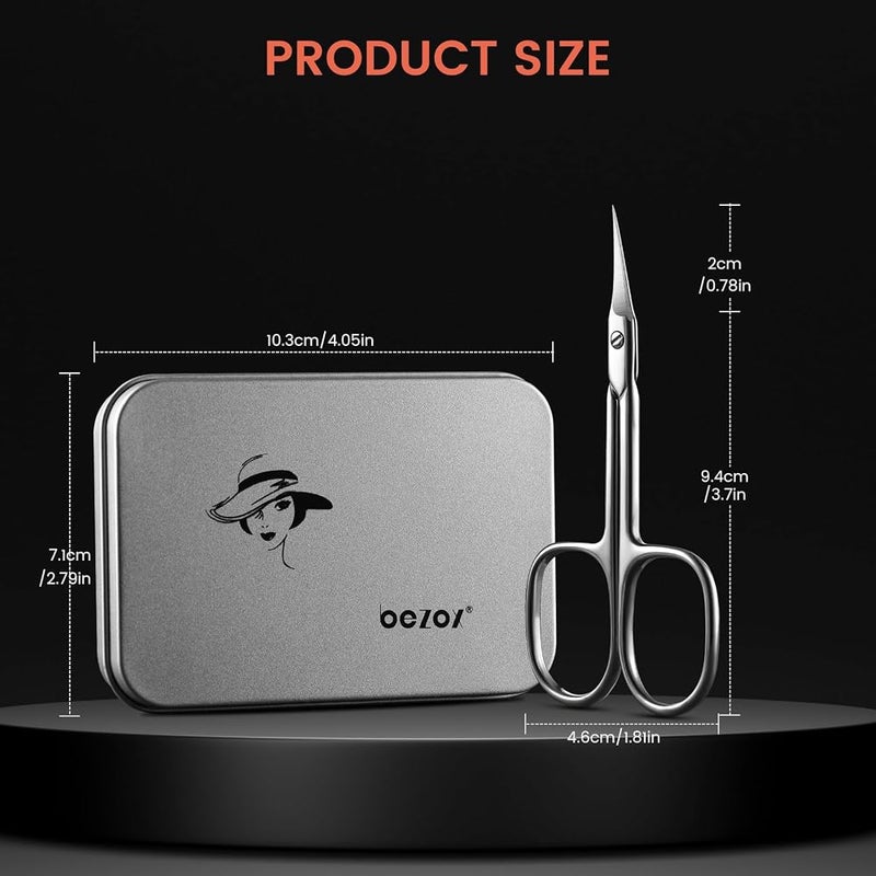 BEZOX Curved Cuticle Scissors - Precision Manicure Scissor Nail Cuticle Trimmer, Professional Stainless Steel Nail Scissors for Cuticle Care, Cuticle Cutter Small Scissors for Women - Silver - Image 1