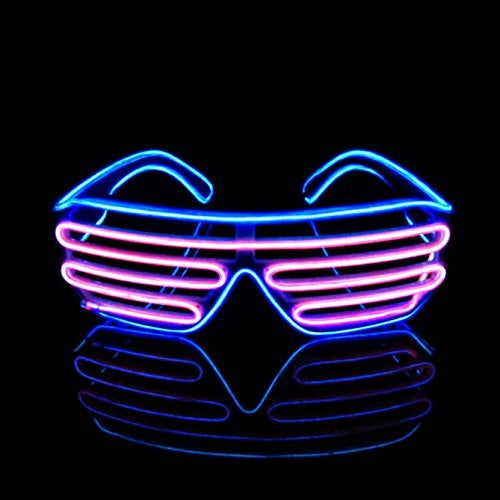 PINFOX Glow Shutter Neon Rave Glasses El Wire Flashing LED Sunglasses Light Up DJ Costumes For Party, 80s, EDM RB03 (Red - Blue) - Image 2