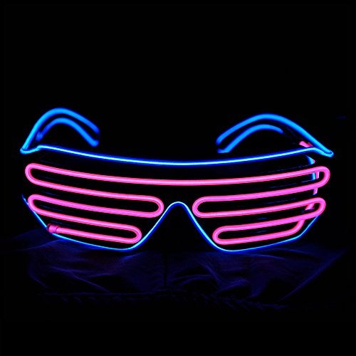 PINFOX Glow Shutter Neon Rave Glasses El Wire Flashing LED Sunglasses Light Up DJ Costumes For Party, 80s, EDM RB03 (Red - Blue) - Image 4