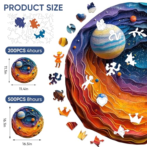 Mys Aurora Space Puzzles for Adults 500 Pieces Unique Shapes Solar System Jigsaw Puzzles 3D Visual Effect Planet Wooden Puzzles Family Puzzle Games Birthday Gift 165 x 162 Inches - Image 5