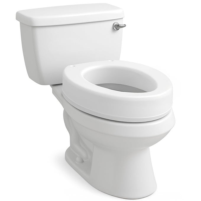 TOILET SEAT RISER ELONGATED RAISED TOILET SEAT ADDS 35 INCHES TO TOILET HEIGHT FOR ASSISTANCE BENDING OR SITTING 300 POUND WEIGHT CAPACITY TOILET RISER