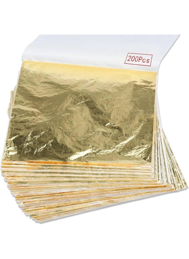 ASK VARK WALA 200Pcs Gold Leaf Sheets Gold Foil Sheets for Gilding Crafting Art Picture Frames Home Walls Interior and Multi Artistic Decoration Imitation Gold Foil Sheets 315 x 335 