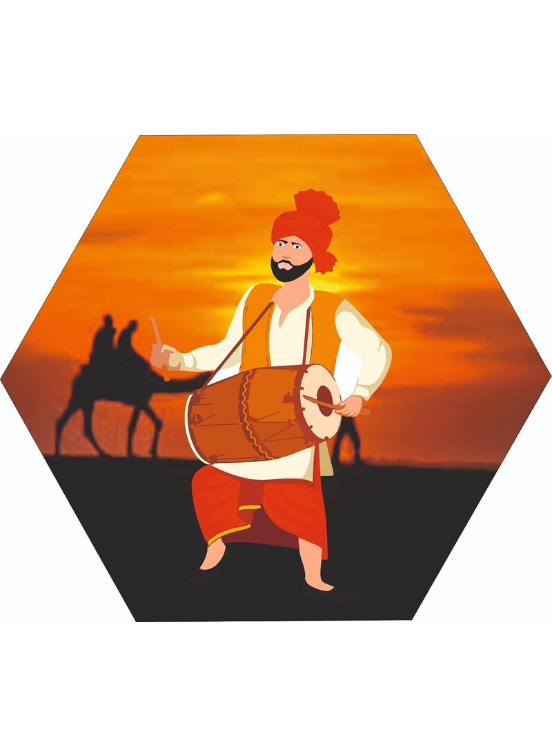 Webelkart Webelkart Premium Engineered Wood UV Print Set Of 3 Hexagon Rajasthani Theme Painting For Wall Decor, Paintings For Wall Decor, Wooden Wall Sculptures For Home And Living Room Decor  - Image 5