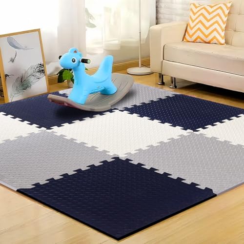 EASY HOME Interlocking Mat - 12mm Thick | 60x60cm 9 Tiles (36 Sq Ft Area) for Kids | Soft & Protective Puzzle Mat for Baby Crawling, Playroom & Exercise - Image 1