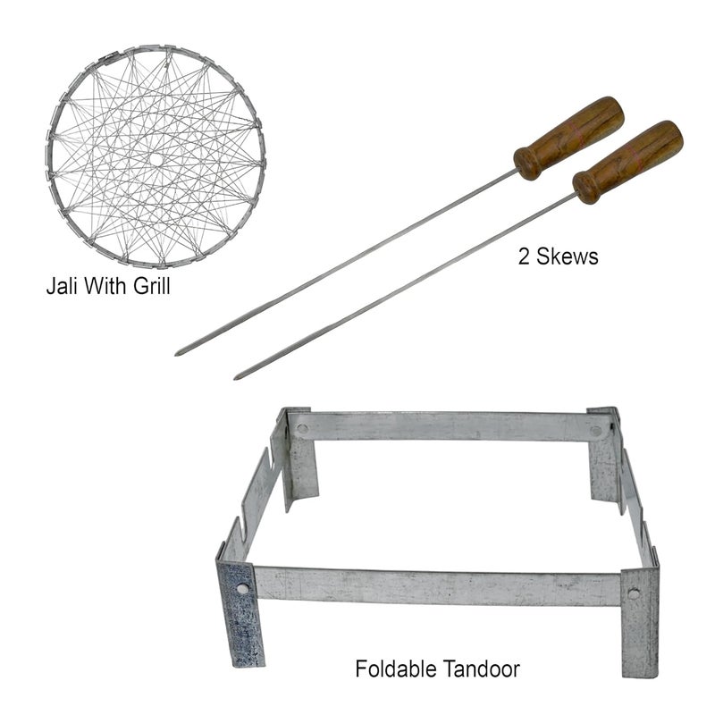 ANSHEZ Small Barbeque Grill Stand For Gas Stove Gas Tandoor Grill For Home Foldable Chhota Tandoor with 2 Skewers 1 Jali Free Standing Gas Powered - Image 4