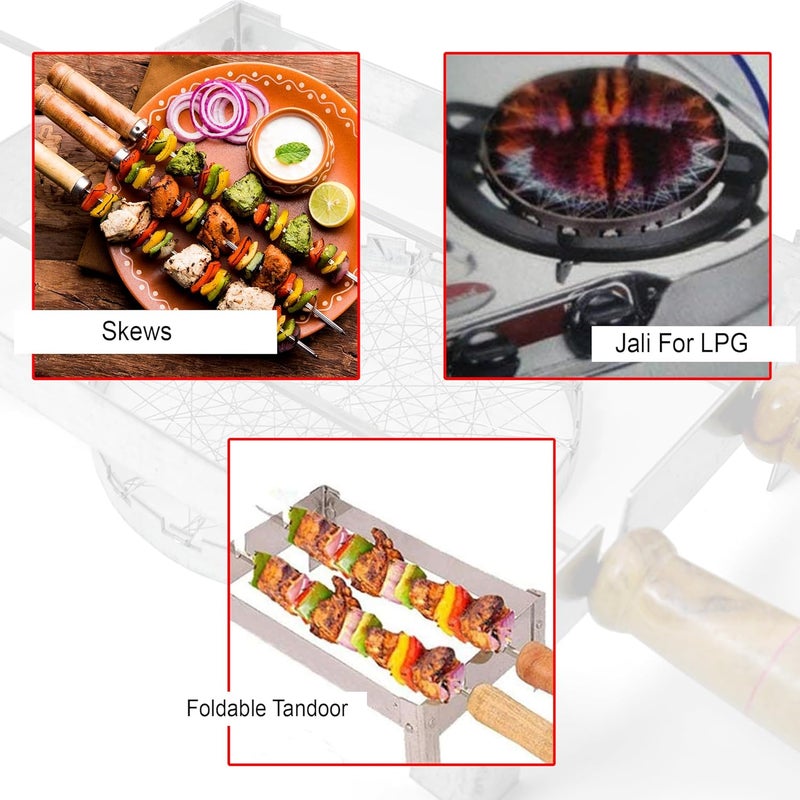 ANSHEZ Small Barbeque Grill Stand For Gas Stove Gas Tandoor Grill For Home Foldable Chhota Tandoor with 2 Skewers 1 Jali Free Standing Gas Powered - Image 3