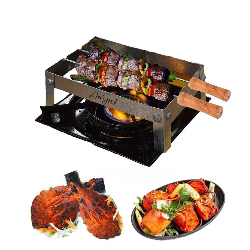 ANSHEZ Small Barbeque Grill Stand For Gas Stove Gas Tandoor Grill For Home Foldable Chhota Tandoor with 2 Skewers 1 Jali Free Standing Gas Powered - Image 1