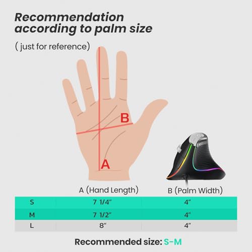 Nulea M504 Wired Vertical Mouse, USB Optical Ergonomic Mouse Wired with 4 Adjustable DPI, 11 RGB Backlight Modes, Compatible for Laptop, PC, Desktop, Mac, Black - Image 5
