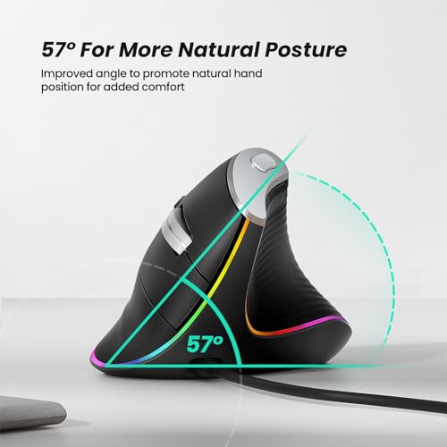Nulea M504 Wired Vertical Mouse, USB Optical Ergonomic Mouse Wired with 4 Adjustable DPI, 11 RGB Backlight Modes, Compatible for Laptop, PC, Desktop, Mac, Black - Image 3