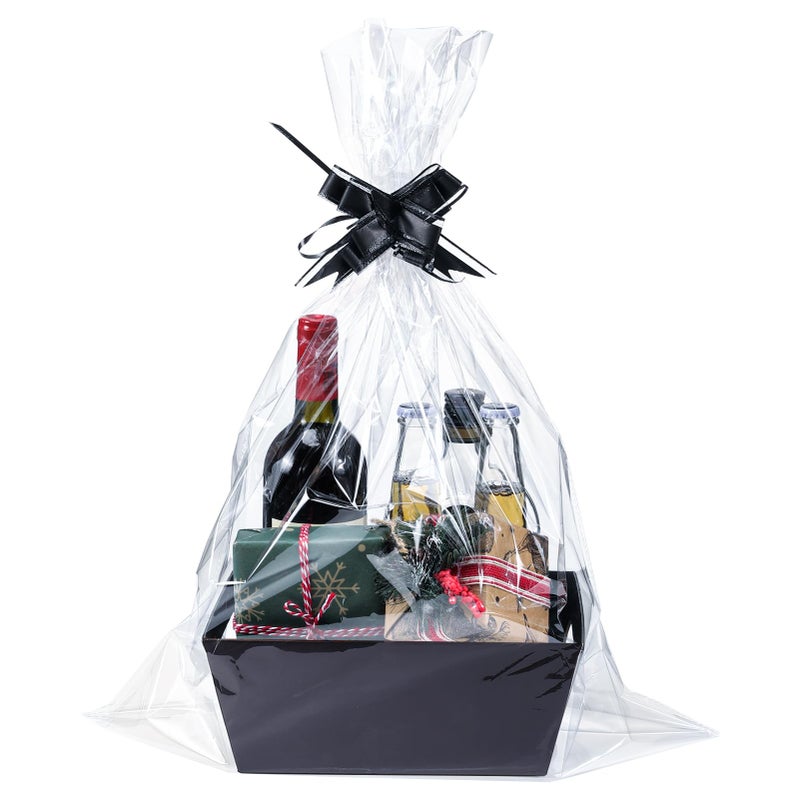 MADHOLLY 6 Set Baskets for Gifts Empty - Sturdy Kraft Graduation Gift Basket Kit with Cellophane Wrap Pull Bows for Men, Career Promotion, Birthday Gift Wrapping, Black - Image 1