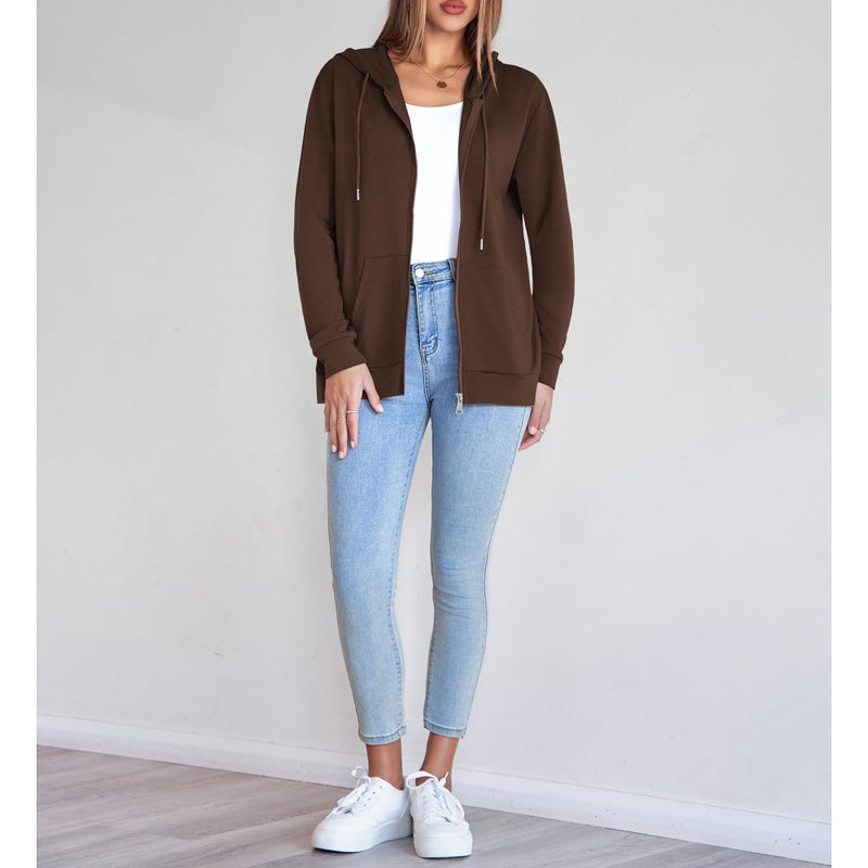 Witsmile Women's Full Zip Up Hoodie Long Sleeve Casual Trendy Jacket Oversized Sweatshirts Chocolate Brown Fall Clothes - Image 5
