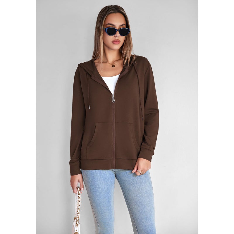 Witsmile Women's Full Zip Up Hoodie Long Sleeve Casual Trendy Jacket Oversized Sweatshirts Chocolate Brown Fall Clothes - Image 2