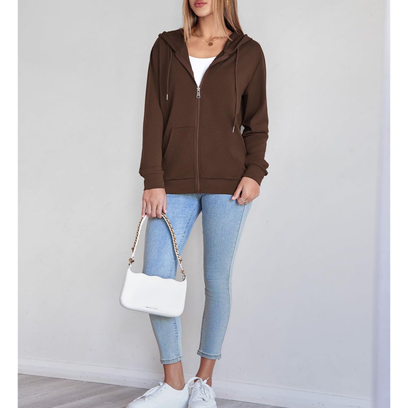 Witsmile Women's Full Zip Up Hoodie Long Sleeve Casual Trendy Jacket Oversized Sweatshirts Chocolate Brown Fall Clothes - Image 3