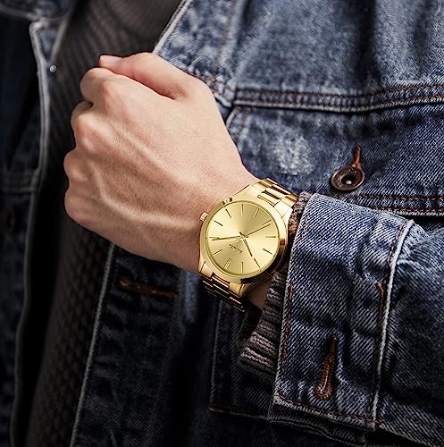 BUREI Fashion Business Men's Wrist Watches Stainless Steel Waterproof Quartz Watch for Man，Gifts for Men(All Gloden) - Image 5