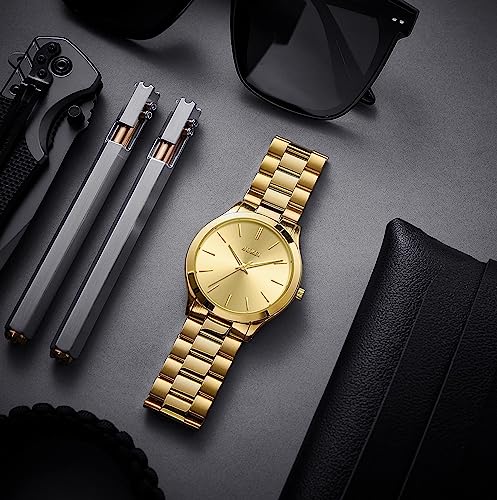 BUREI Fashion Business Men's Wrist Watches Stainless Steel Waterproof Quartz Watch for Man，Gifts for Men(All Gloden) - Image 2