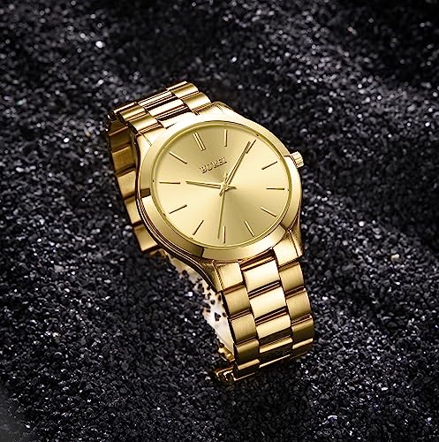 BUREI Fashion Business Men's Wrist Watches Stainless Steel Waterproof Quartz Watch for Man，Gifts for Men(All Gloden) - Image 3
