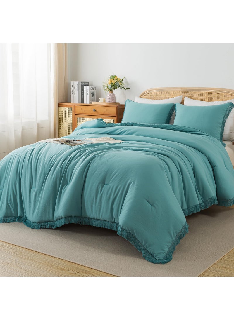 Andency Andency Dark Emerald Green Comforter Set Queen  3 Pieces Boho Lightweight Soft Forest Bedding Comforters & Sets  All Season Fluffy Bed Set (90x90In Comforter & 2 Pillowcases) 