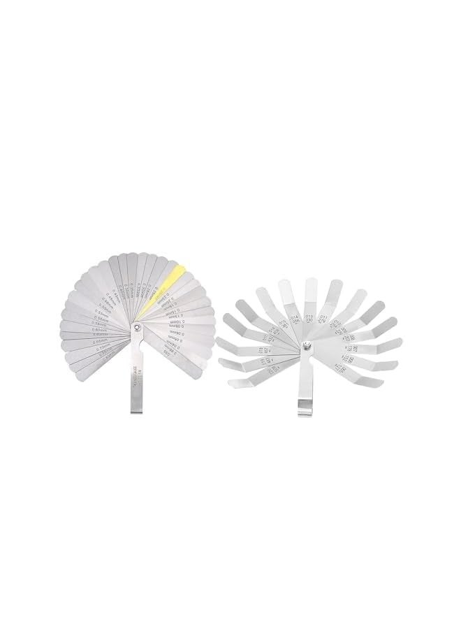 PROMASS 1 Pack Feeler Gauge with 32-Blade and 1 Pack Offset Feeler Gauge with 16-Blade, for Measuring Gap Width and Thickness, Gauge Dual Marked Metric and Imperial Gap Measuring Tool - Image 1