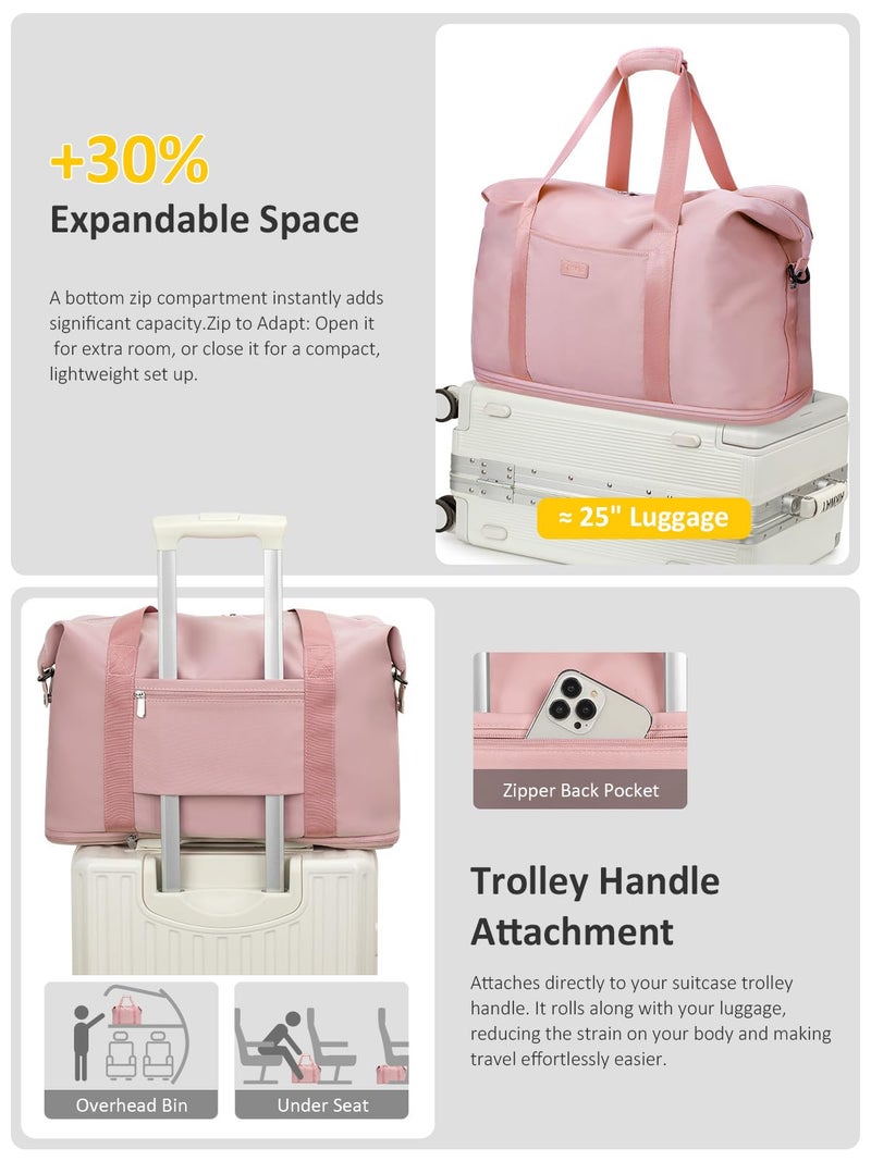 Capolo Expandable Travel Duffle Bag, Waterproof Weekender Overnight Bags for Women Men Hospital Bag for Women Labor Delivery Carry on Bag with Toiletry Bag for Travel Gym Airplanes(Pink, Large) - Image 5