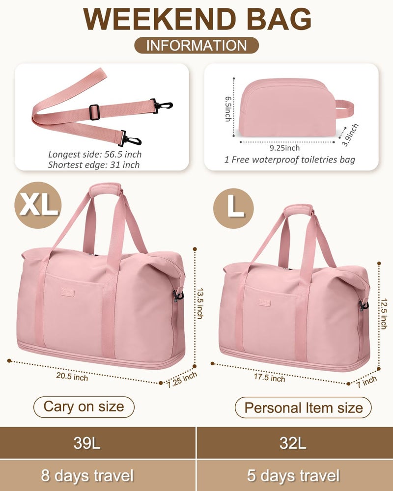 Capolo Expandable Travel Duffle Bag, Waterproof Weekender Overnight Bags for Women Men Hospital Bag for Women Labor Delivery Carry on Bag with Toiletry Bag for Travel Gym Airplanes(Pink, Large) - Image 2