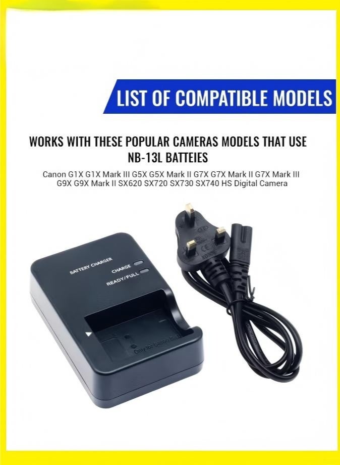 CB-2LH CB-2LHT Cameras Charger for NB-13L Battery for Canon PowerShot G1 X Mark III G5X G5 X Mark II G7 X G7 X Mark II G7 X Mark III G9X G9 X Mark II SX620 HS SX720 HS SX730 HS SX740 HS - Image 4