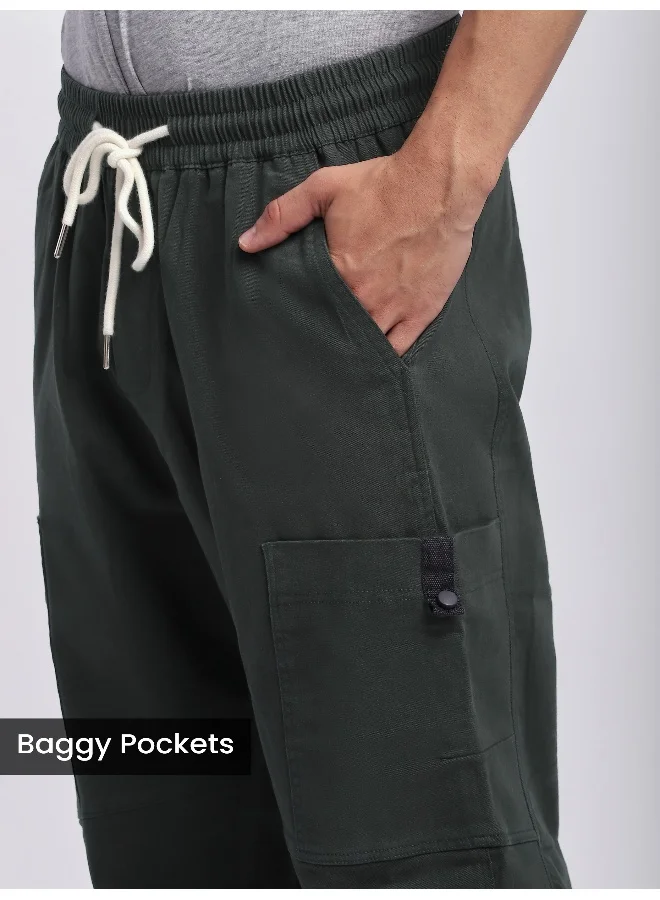 Beyoung Dark Grey Elasticated Cargo Pants