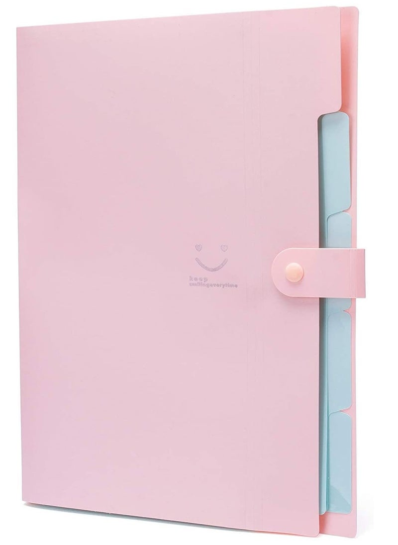 Cool Baby - Expandable Portable Hand-Held Accordion File Document Folder Cute Smiling Face Student File Organizer A4 and Letter Size 5 Pockets Light (Pink) - Image 1