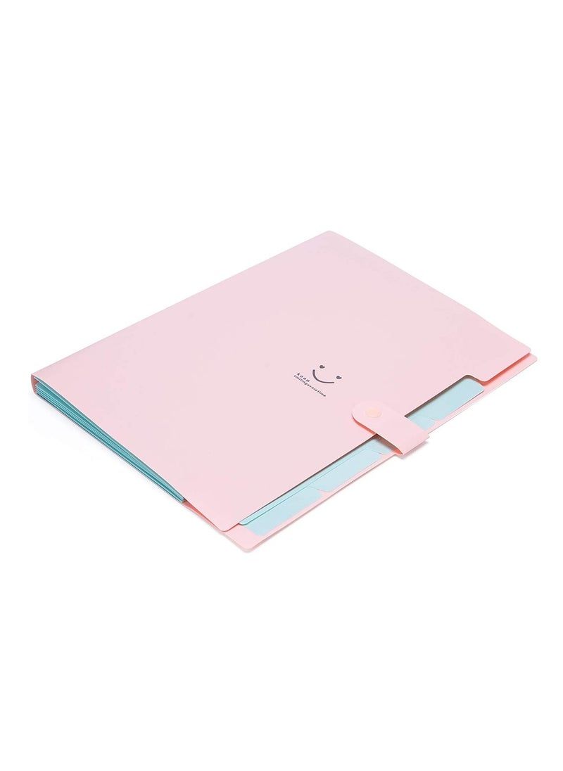 Cool Baby Expandable Portable Hand-Held Accordion File Document Folder Cute Smiling Face Student File Organizer A4 and Letter Size 5 Pockets Light (Pink)  - Image 2