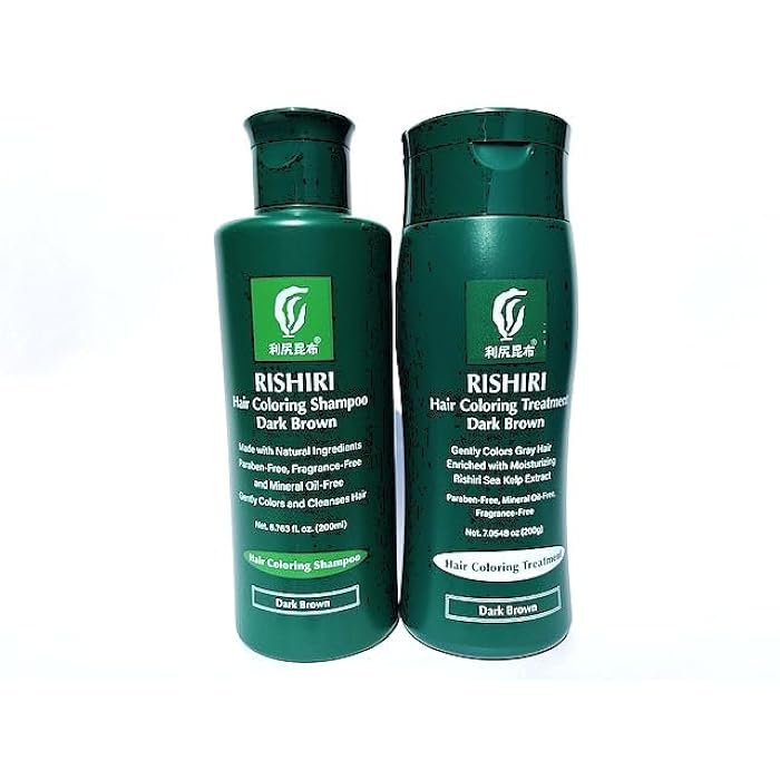 Rishiri Color Shampoo Dark Brown 6.7fl oz and Hair Coloring Treatment Dark Brown) 7 oz set - Image 1