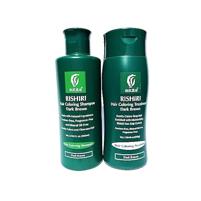 Rishiri Color Shampoo Dark Brown 6.7fl oz and Hair Coloring Treatment Dark Brown) 7 oz set - Image 2