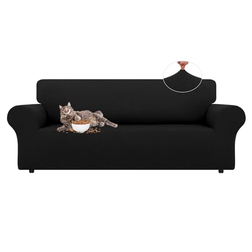 LURKA Stretch Sofa Slipcovers Couch Covers for 3 Cushion Couch Sofa Pet Friendly Non Slip Sofa Cover Washable Furniture Protector with Elastic Bottom Large Black