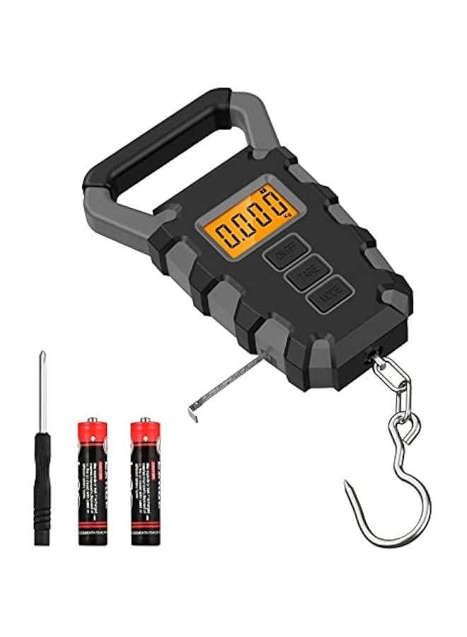 Digital Fishing Scale with Ruler, Backlit LCD Display Fishing Postal Hanging Hook Scale, 110lb/50kg Electronic Digital Luggage Scale with Measuring Tape,Waterproof (Batteries Included) - Grey - Image 1