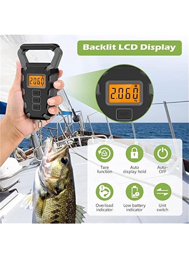 Digital Fishing Scale with Ruler, Backlit LCD Display Fishing Postal Hanging Hook Scale, 110lb/50kg Electronic Digital Luggage Scale with Measuring Tape,Waterproof (Batteries Included) - Grey - Image 3